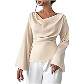 Floerns Women's Elegant Draped Long Sleeve Blouse Tops Cowl Neck Office Work Shirts Business Casual Outfits