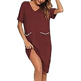 YYA Loose Nightgowns for Women Short Sleeve Sleepwear V Neck Nightshirt with Pockets Soft Pajama Dress S-3XL
