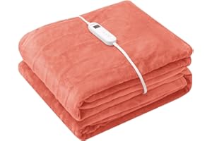 Wapaneus Foot Pocket Heated Blanket Electric Throw with 10 Heating Levels and 4 Timer Settings 4 Hours Auto Shut Off, Flannel Fast-Heating Heated Throw 50" x 60", Machine Washable, Pink