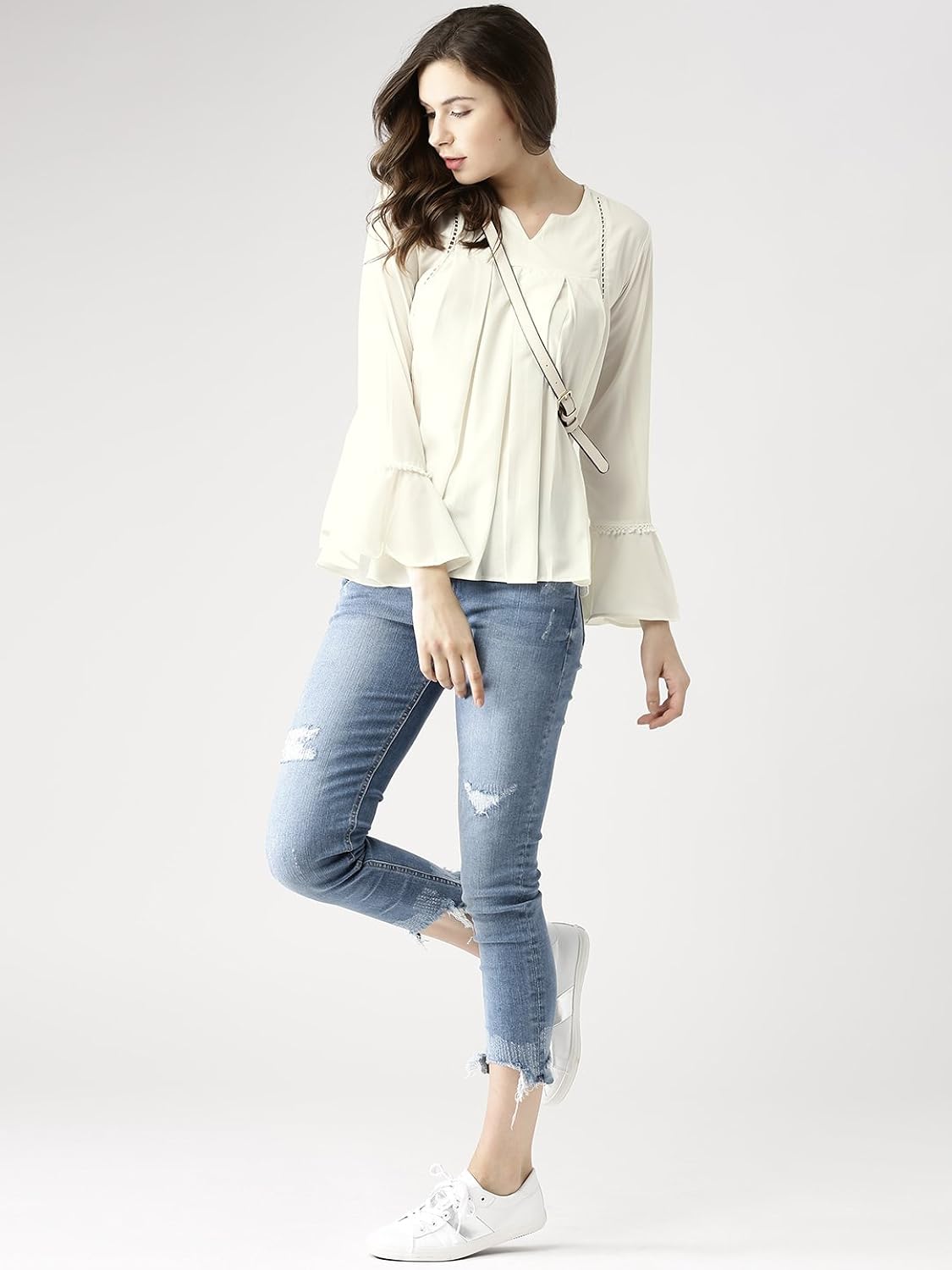 marie claire women off-white solid a-line top (mc551)