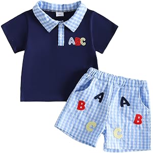 Afunbaby Little Boy Girl Summer Clothes Back To School Outfits First Day Of School Letter Embroidery Tshirt Plaid Shorts Set
