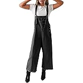 POLIRO Denim Overalls for Women Jean Bib Wide Leg Raw Hem Button Adjustable Straps Loose Fit Baggy Jumpsuit Jumpers