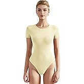 SUUKSESS Women Crew Neck Short Sleeve Thong Bodysuit Shirts Basic Top