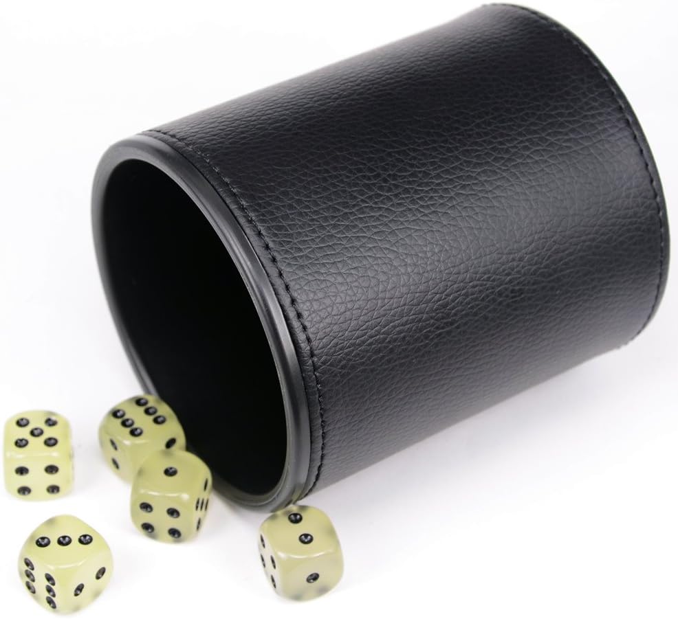 WJkuku Luminous Dice Set (5 Dices) & Leather Dice Cup for Beer Game Party