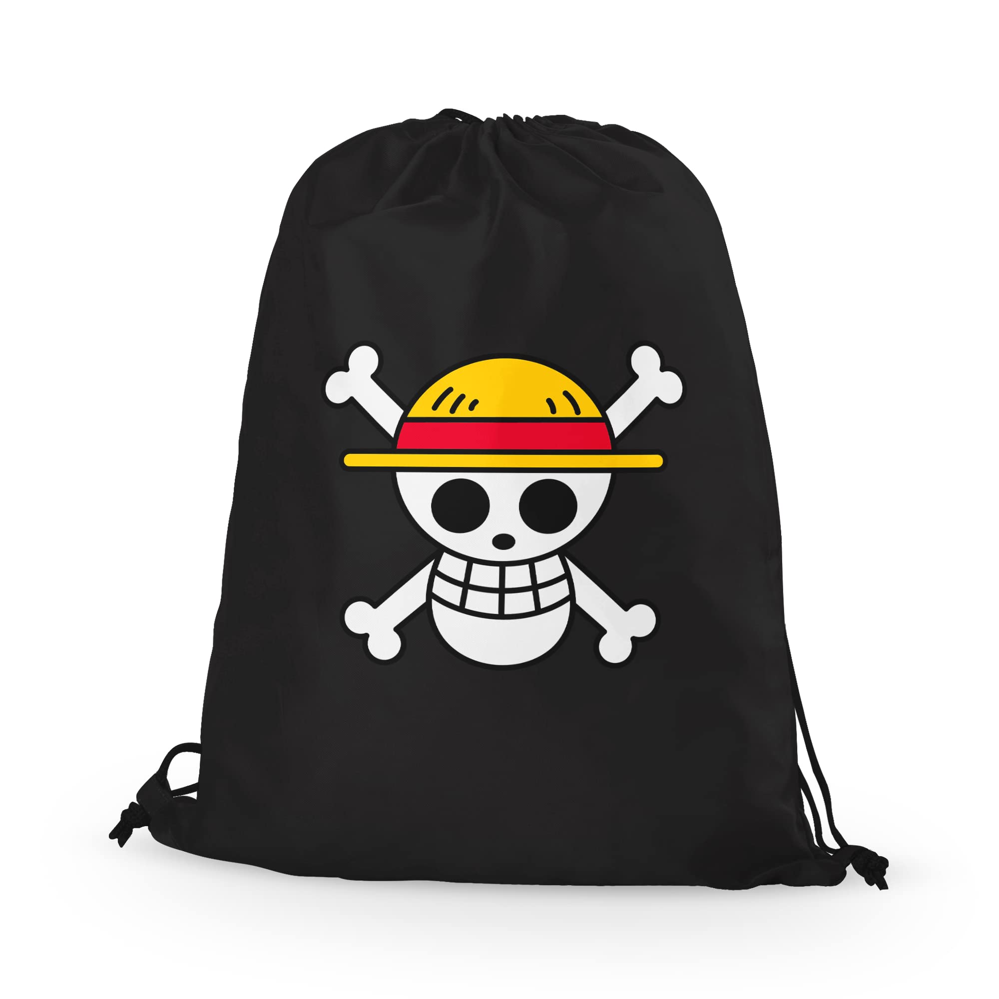 SMARTYPANTS Black One Piece Skull Drawstring Bag - Anime Monkey Luffy Rubber Manga Gym Football Swimming Dance Back to School Nursery Primary Backpack Gift Present (Black)