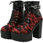Womens Victorian Lace Goth Platform Boots Chunky Ankle Boots-black size 9 | Lace-Up, High Heels, Buckle Combat Boots, Punk Shoes