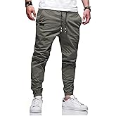 Bilitry Men Joggers Chino Cargo Pants Hiking Outdoor Recreation Pants Twill Fitness Track Jogging Pants Casual Cotton Pants