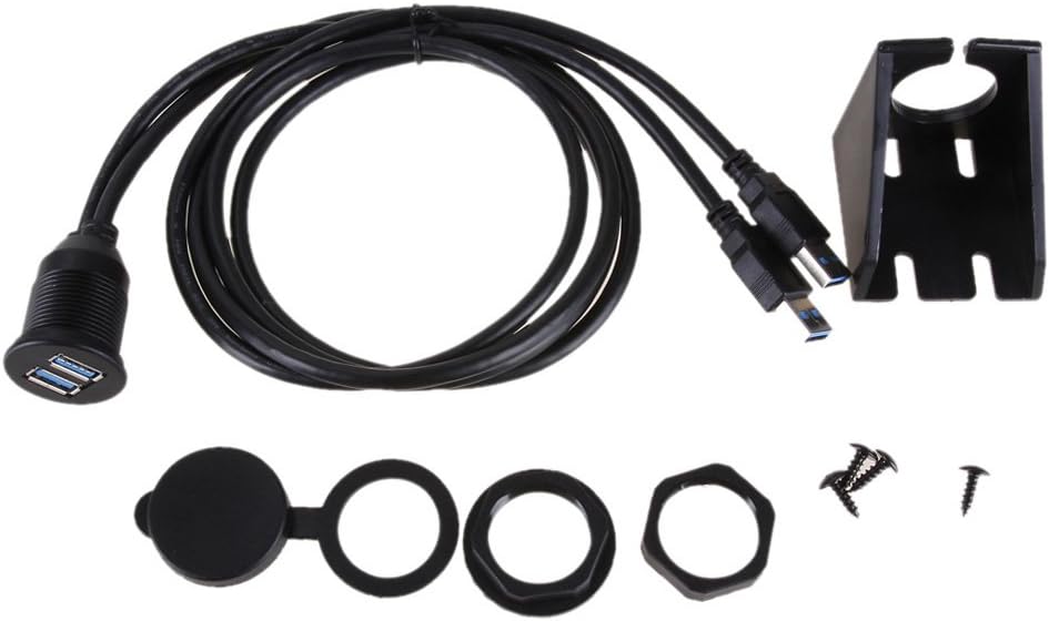 Transport-Accessories - 2M Car Dual USB 3.0 Extension Flush Dash Mount Cable A-type Male to Female Port for Car Boat Motorcycle Panel Mount Cord Black