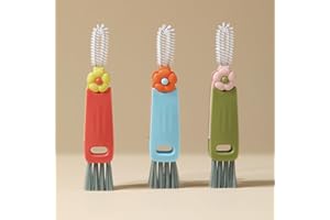GNICAELA 3 in 1 Cup Lid & Crevice Cleaning Brush Set, Multifunctional Bottle and Cup Cleaner, Portable Practical Kitchen Cleaning Tool for All Kinds of Cups and Bottles (3pcs, Flower) (3pcs, Flower)