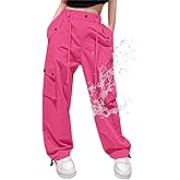 Cromoncent Cargo Pants Girls & Women Parachute Pants Y2K Baggy Rave Clothes Waterproof with Pockets, 6 Years - 3XL