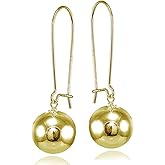 Sterling Silver Polished Ball Bead Long Drop Dangle Earrings, One Pair Set, Sizes 6mm 8mm 10mm or 12mm