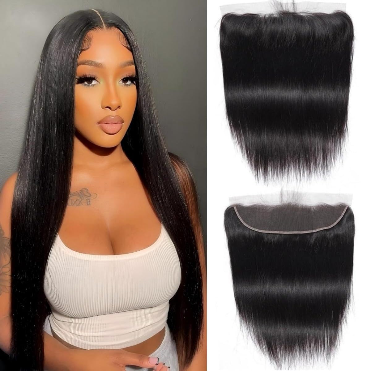 Sexycat Straight 13x4 Lace Frontal Human Hair 10 Inch Natural Hairline Ear to Ear Frontal Pre Plucked with Baby Hair Natural Color — image 1