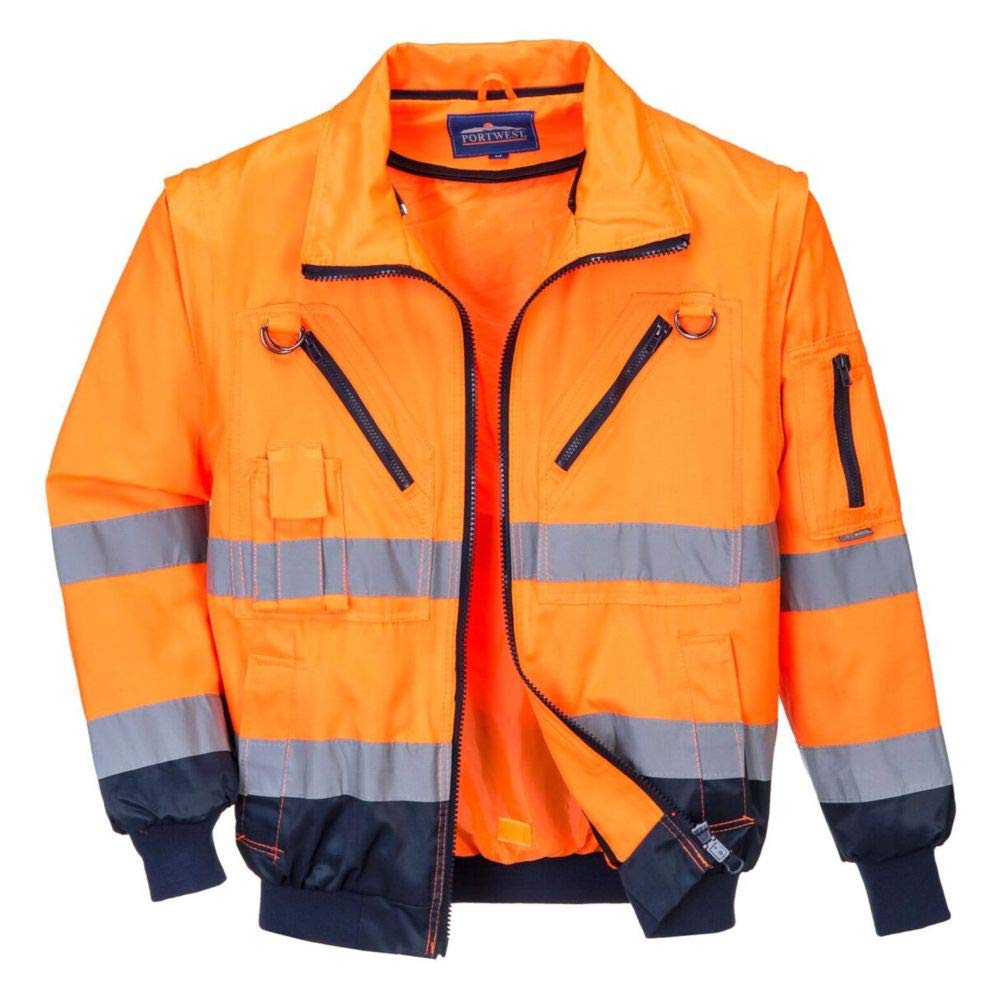 Portwest PJ50 Hi-Vis 3-in-1 Pilot Jacket Waterproof Reflective Workwear Coat Detachable Sleeves Fur Liner Multi-Pocket Fleece Lining EN ISO 20471 Certified - Image 4