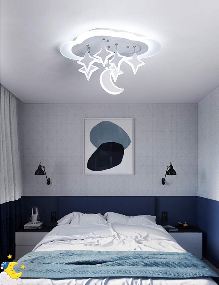 38cm30w Kinderlampe Schlafzimmer Deckenleuchte Deckenlampe Pendelleuchte Dimmbar Mit Fernbedienung Moderne Led Kreative Weiss Eisen Acryl Sterne Mond Wolke Kinderzimmer Dekoration Hangelampe 63