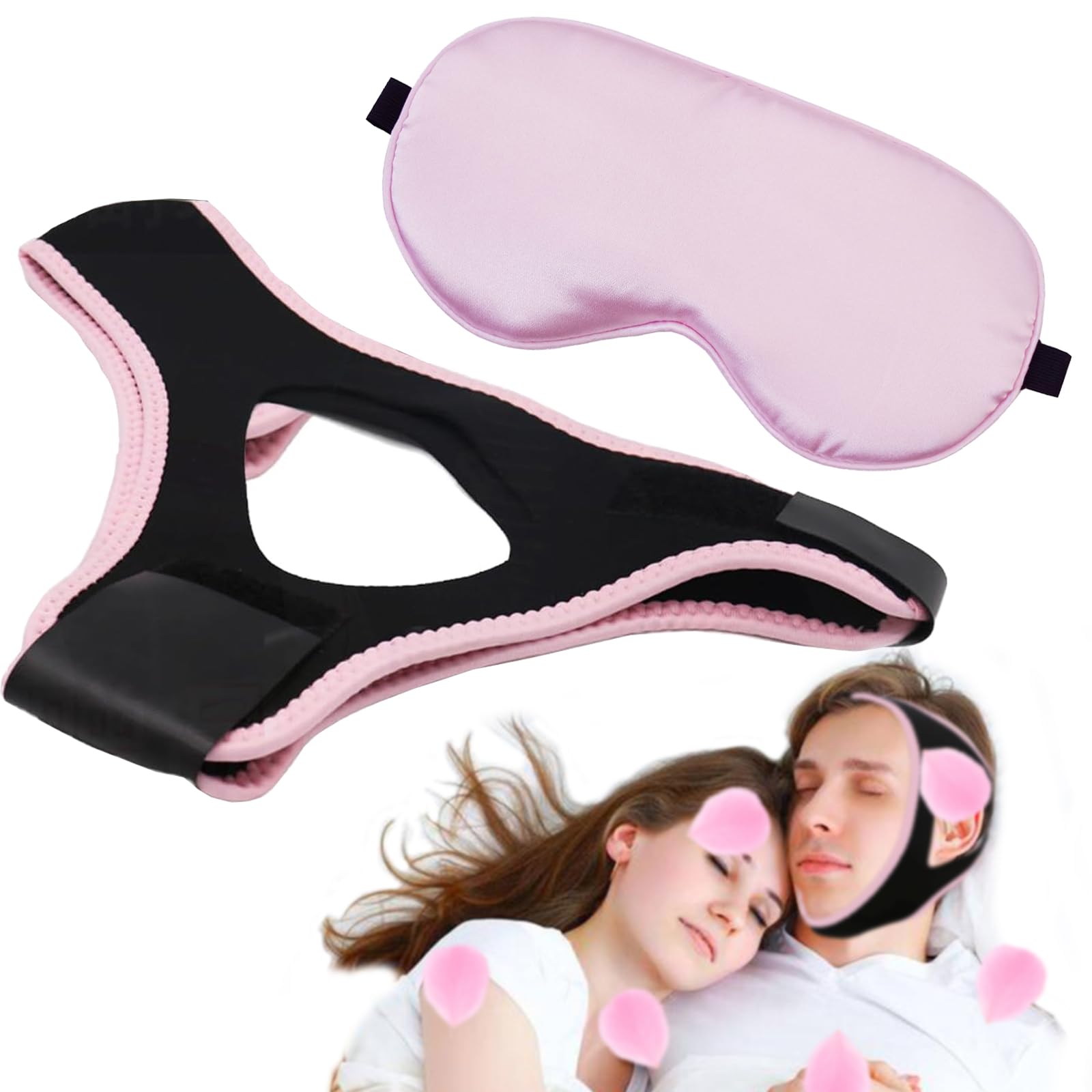 2Pcs/Set Air Flow Chin Strap for Sleeping, Breathable Snoring Aid (Pink Set)