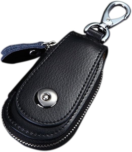 KUMEED Car Remote Key Bag Black Genuine Leather Car Key Case Cover Coin