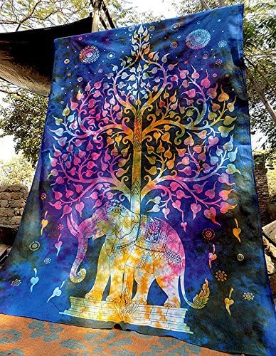 Indian Multi Tie Die Tree of Life Tapestry Hippy Hippie Elephant Wall Hanging, Wall Tapestries , Indian Mandala Tapestries