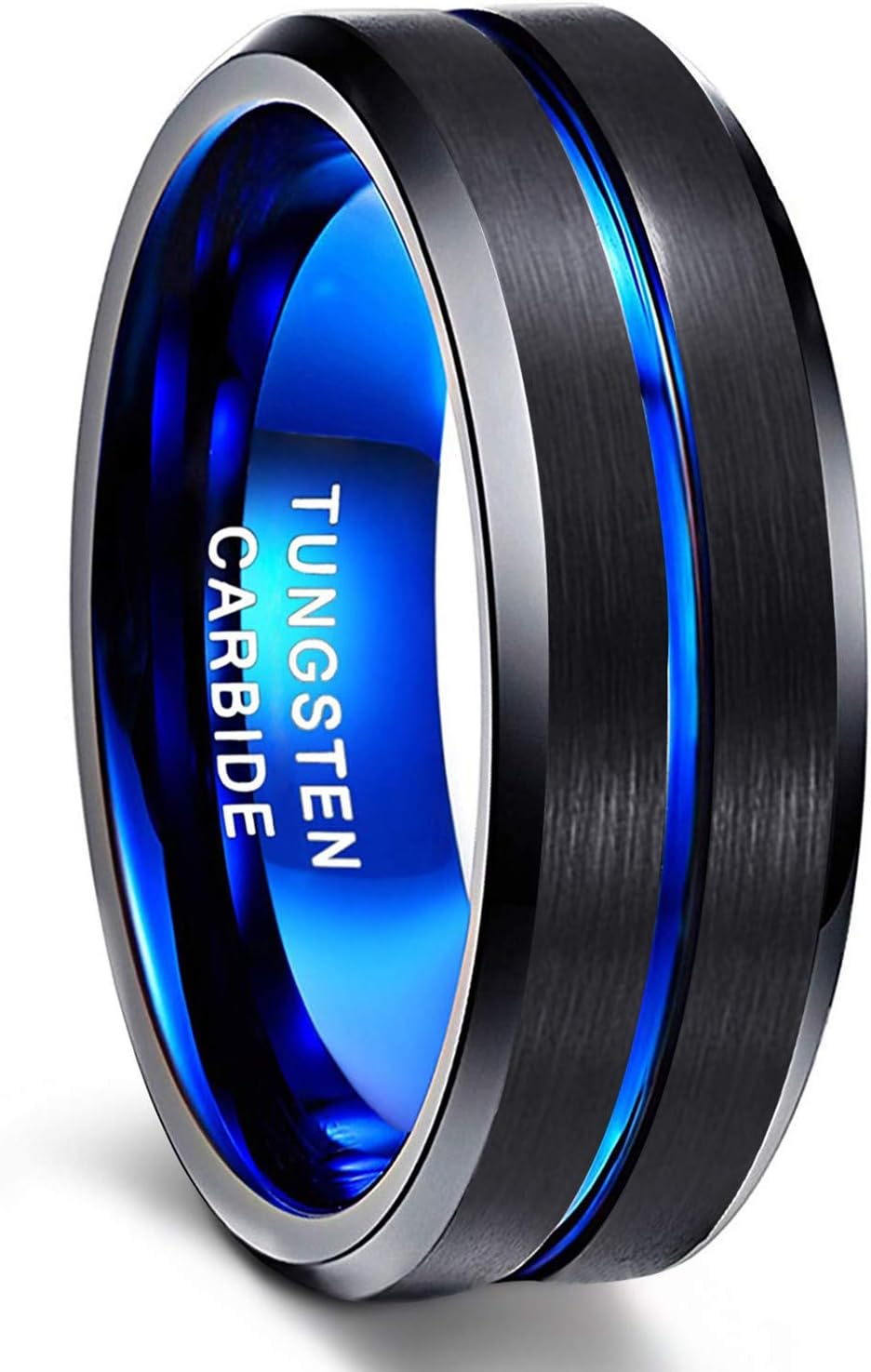 GreenpodMens Tungsten Ring Wedding Band 6mm 8mm 10mm Engraved I Love You Thin Blue/Rose Gold/Black Centre Groove Comfort Fit Size 6-17