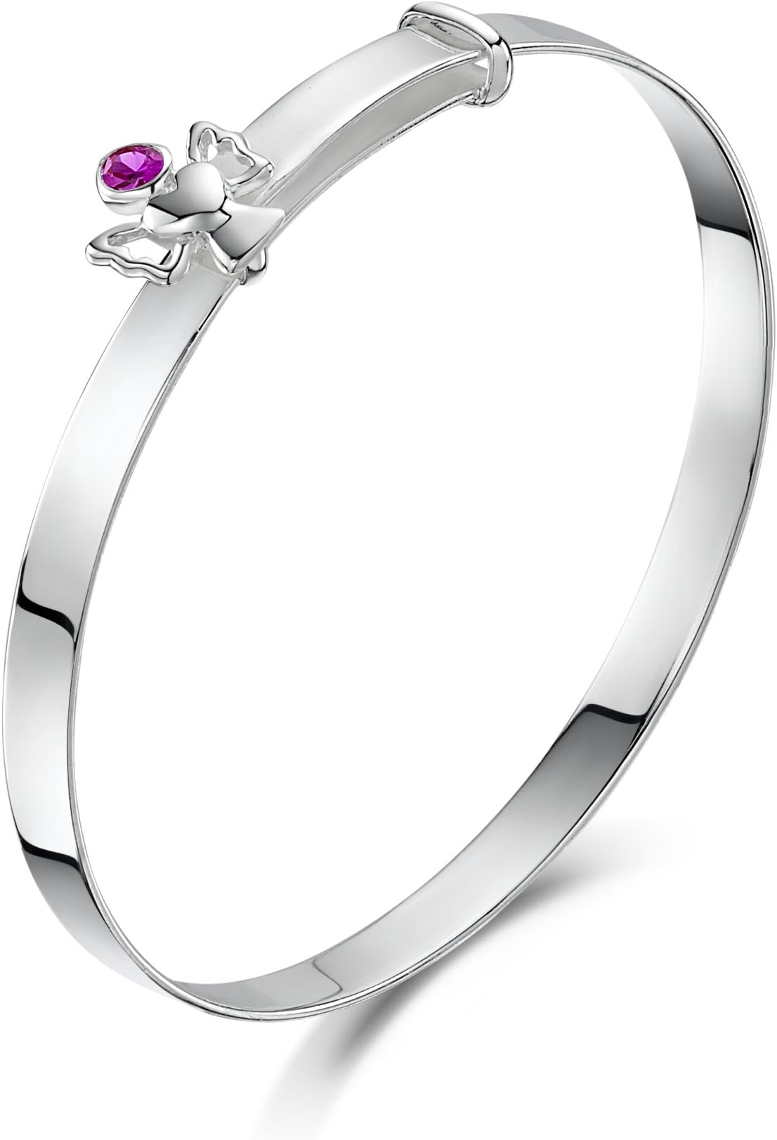 Jo for Girls Silver Expandable Baby Bangle with July Birthstone Angel of 40-47mm