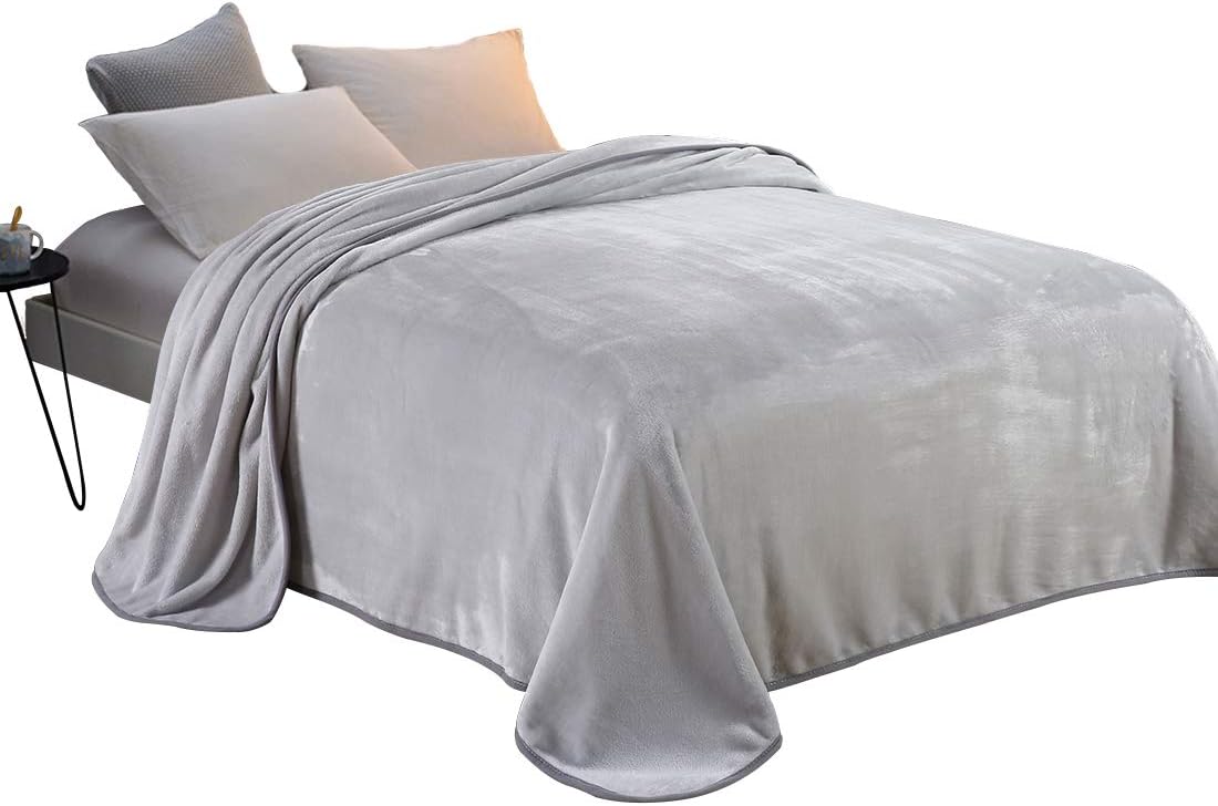 RISAR Flannel Luxury Queen Size Blanket Soft Warm Cozy Plush Throw Fuzzy Microplush Lightweight for Bed Sofa Couch 90 by 90 Inches,Gray