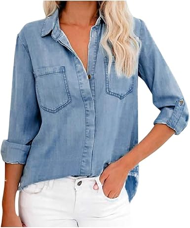 ladies denim shirts amazon