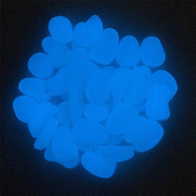 Leuchtsteine nachtleuchtende Steine Leuchtkiesel 100 Stück Dekoration Aquarium Garten Gehweg Blau 1,5-3,0 cm