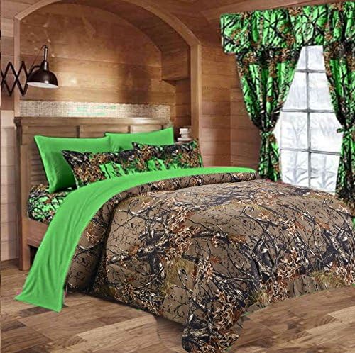 20 Lakes Woodland Hunter Camo Comforter Set (Forest Brown / Biohazard Green, Full)