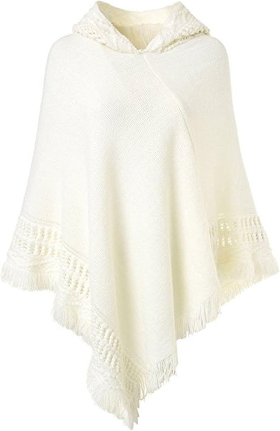QQI Ladies' Hooded Cape with Fringed Hem, Crochet Poncho Knitting Patterns for Women 135-175cm