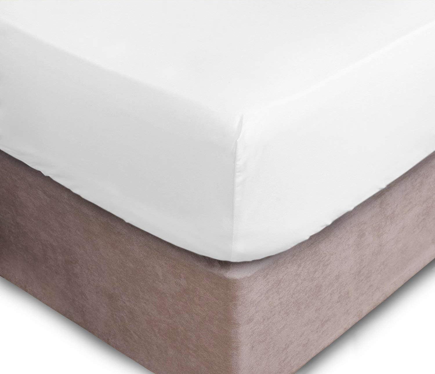 NI Luxury Bedding Non Iron Percale Standard Fitted Sheets 9''/23CM 16 Colors (Super King 23CM, White)