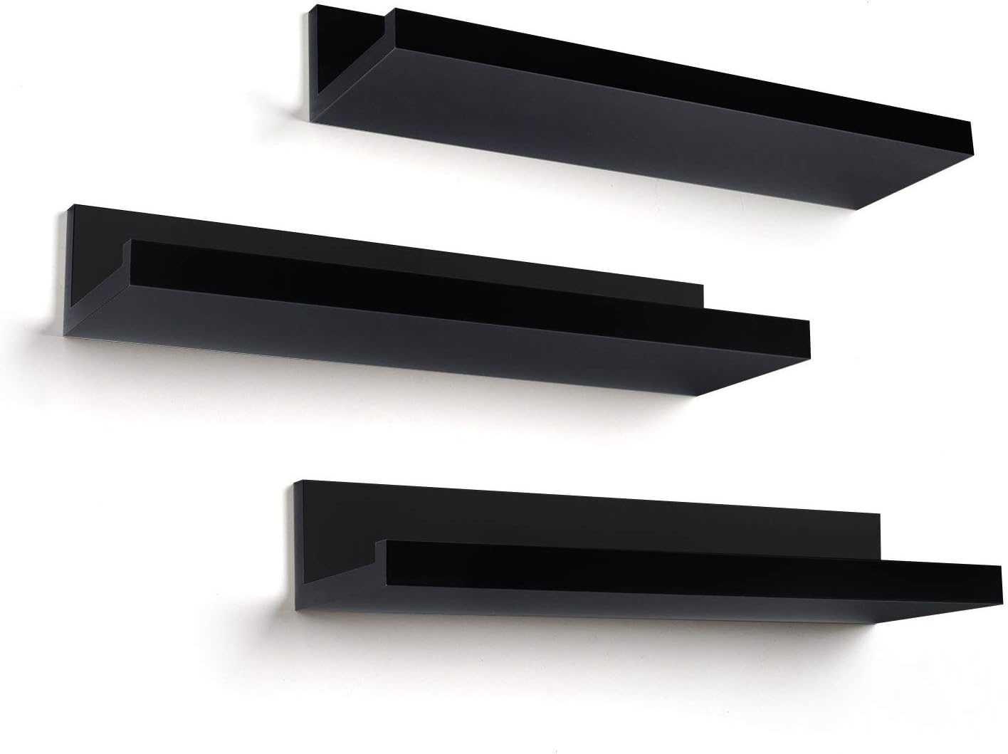 BOIS ART Set of Three 14 Inch Floating Wall Shelves - Black (Wood)