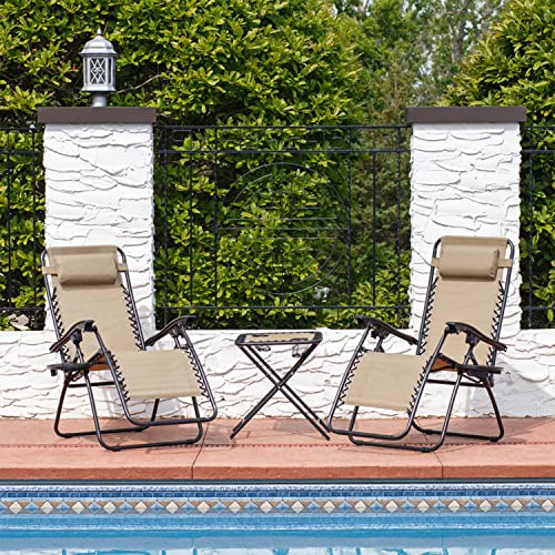 Sunnydaze Outdoor Zero Gravity Chair 2 Pack with Patio Table Cupholders
