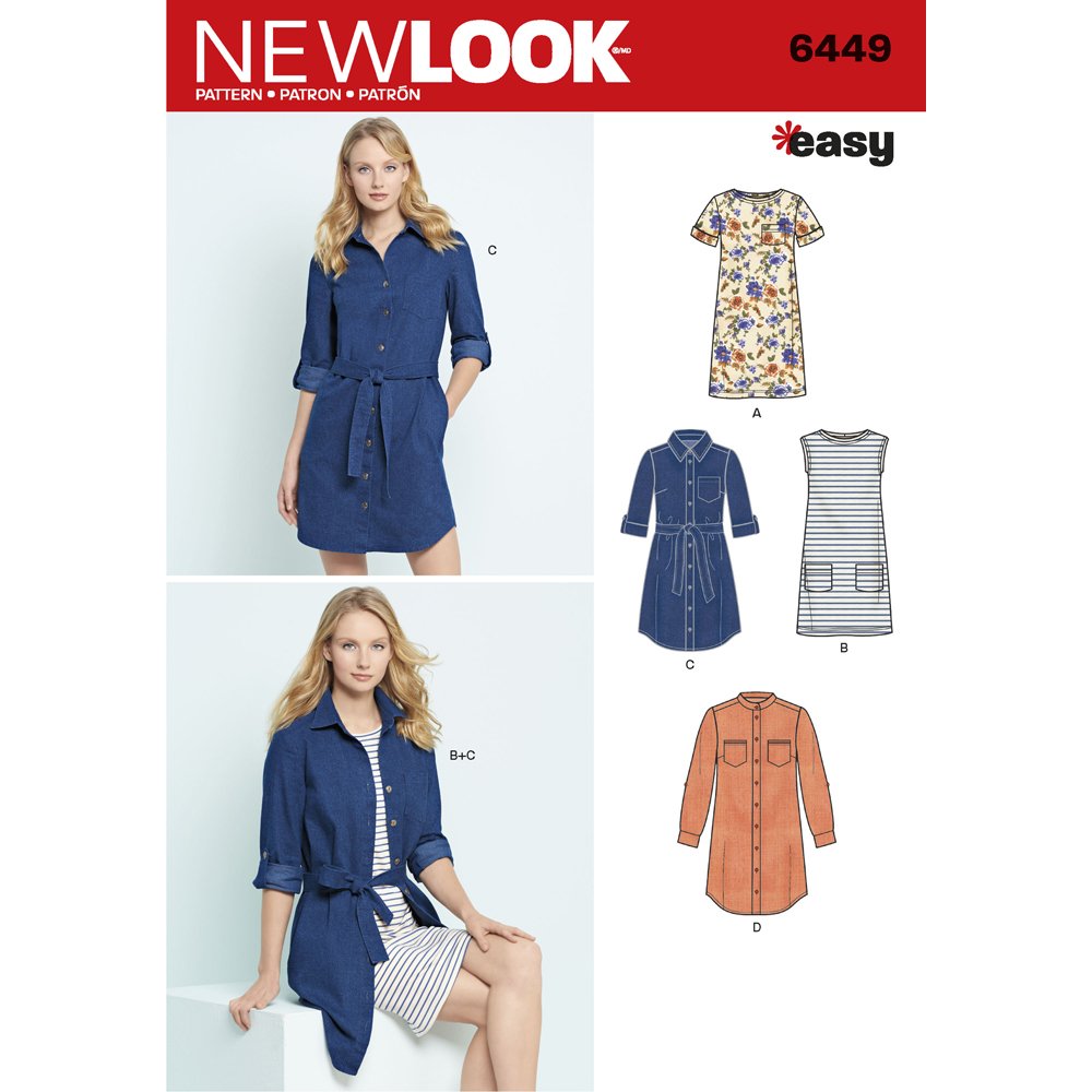 New Look Sewing Pattern 6449A Misses' Easy Shirt Knit Dress, Paper, White, 22 x 15 x 1 cm, 8-10-12-14-16-18-20