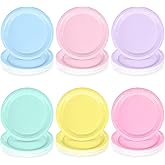 WNINK 48 Pcs Pastel Round Plates 7 Inch Disposable Pastel Paper Plates Rainbow Party Decorations for Birthday Wedding Baby Shower Colorful Dessert Tableware