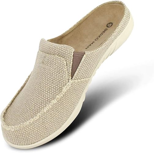 Mens Slippers With Arch Support Canvas House Slipper For Men With Velvet Lining Slip On Clog House Shoes With Indoor Outdoor Anti Skid Rubber Sole