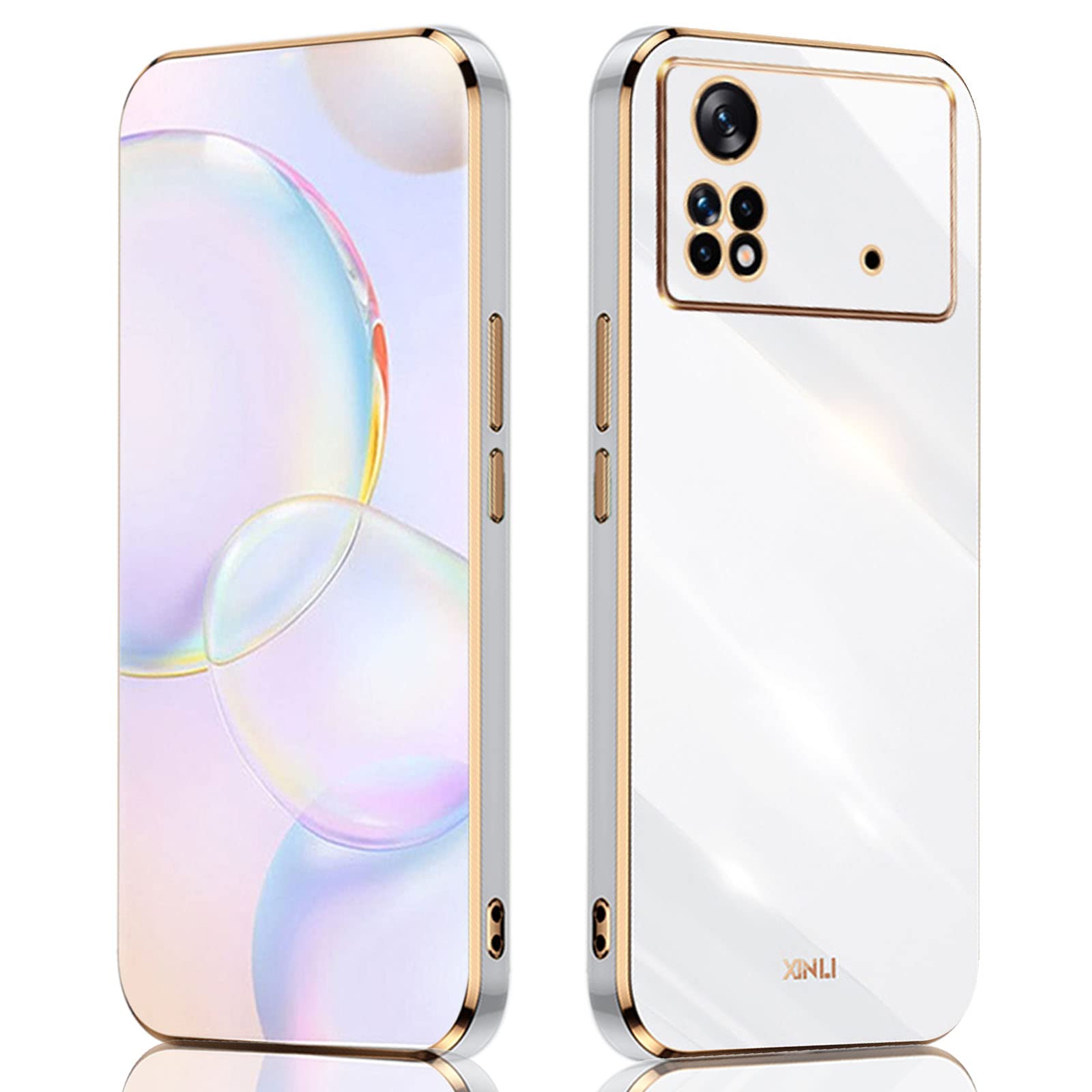 ILING Woman's Case for Xiaomi Poco M4 Pro 4G, Colored Silicone Cover, Camera Protection Case, Ultra-thin Shockproof Cover (White)