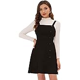 Allegra K Faux Suede Dress for Women's Button Above Knee A-Line Pinafore Overall Dress