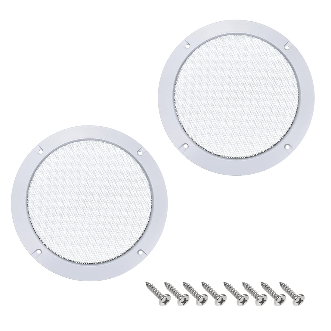 sourcing map 2pcs Speaker Grill Mesh Decorative Circle Woofer Guard Protector Cover Audio Accessories White 8.1" Mounting Hole Distance