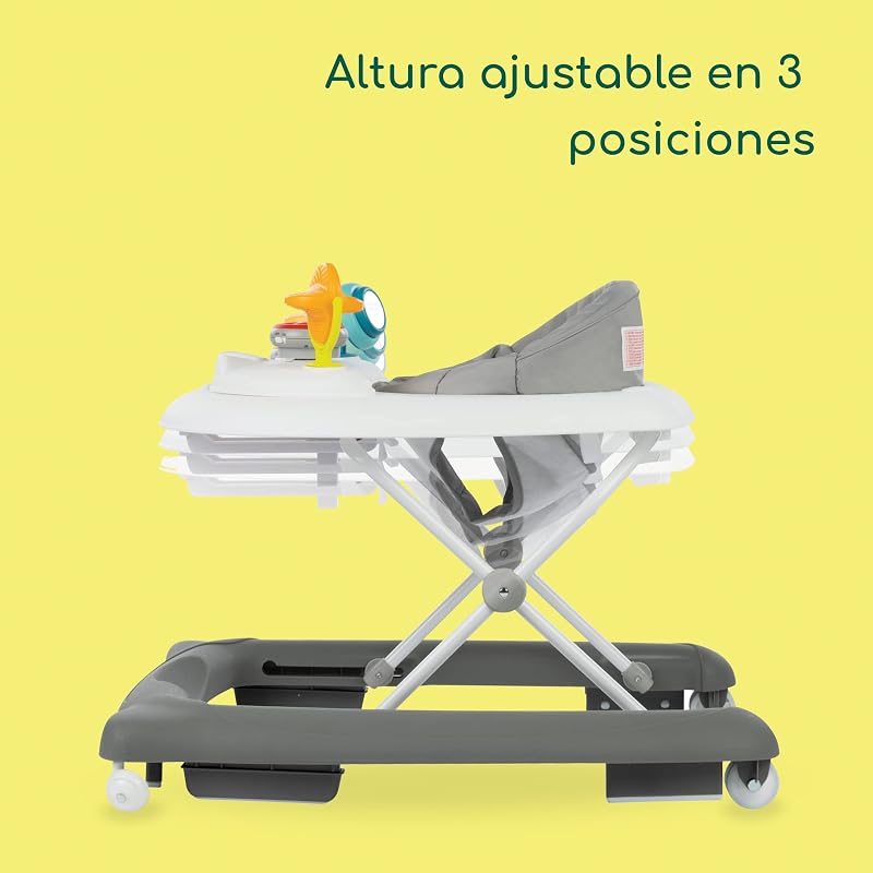 Explorer, Andador bebé, Primeros pasos, 3 alturas regulables, Centro de actividades con 12 melodías, Asiento acolchado, Base antivuelco, Para niños 6 meses – 12 kg, Grey Mist