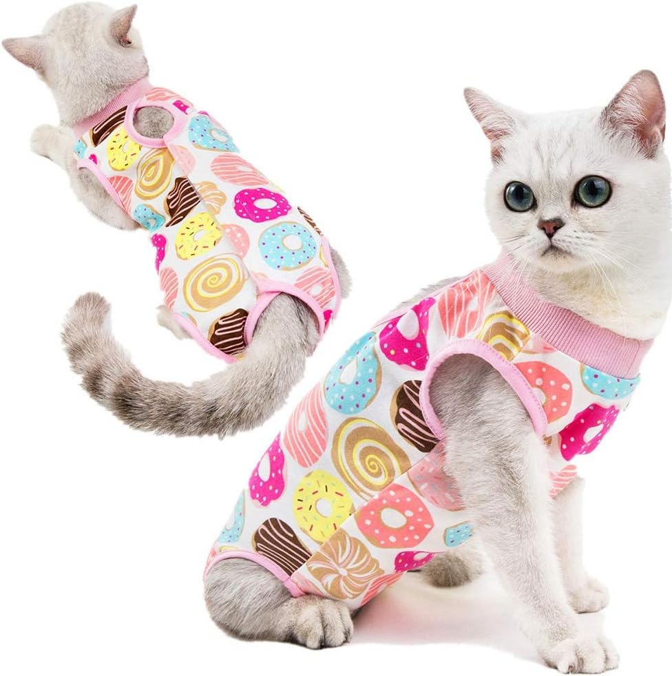 CheeseandU Recovery Suit for Cats Small Dogs Cotton Breathable Soft E-Collar Alternative with Sticker Surgery Suit Ideal for Cats Small Dogs Abdominal Wounds Skin Diseases,After Surgery Wear