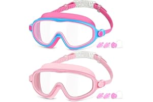 Kids Goggles Swimming, 2 Pack Kids Swimming Goggles for Age 4-14 Wide Vision Anti-Fog UV Protection