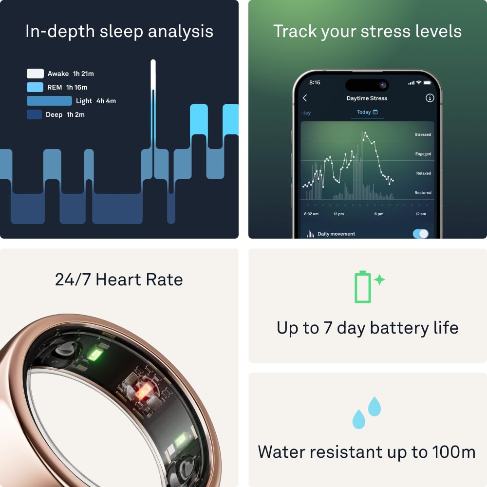Oura Ring Gen3 Horizon - Rose Gold - Size 6 - Smart Ring - Size First with Oura Ring Gen3 Sizing Kit - Sleep Tracking Wearable - Heart Rate - Fitness Tracker - 5-7 Days Battery Life
