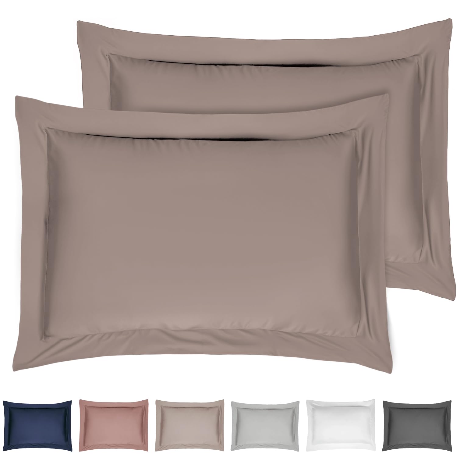 Sleepdown Pillowcase 100% Cotton Sateen Pack of Two Oxford Pillow Cover Set Anti-Allergy 300 Thread Count Luxury Bed Linen - Mink - 50 x 75cm, standard