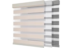 Joydeco Cordless Zebra Blinds (Pro), Dual Layer Light Control Zebra Blinds for Windows, Light-Proof Aluminum Cover, Free-Stop Roller Shades for Home & Office (Beige,35" W x 75" H)