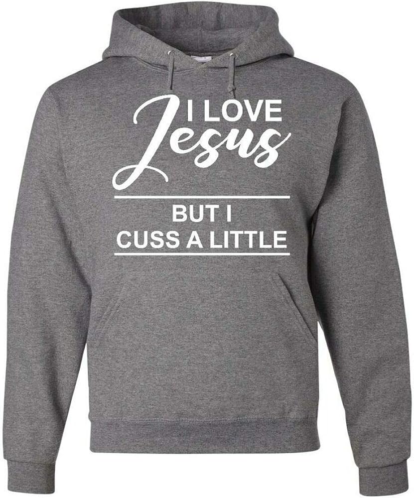 Mens Heavyweight Hooded I Love Jesus But I Cuss A Little Hoodie Funny