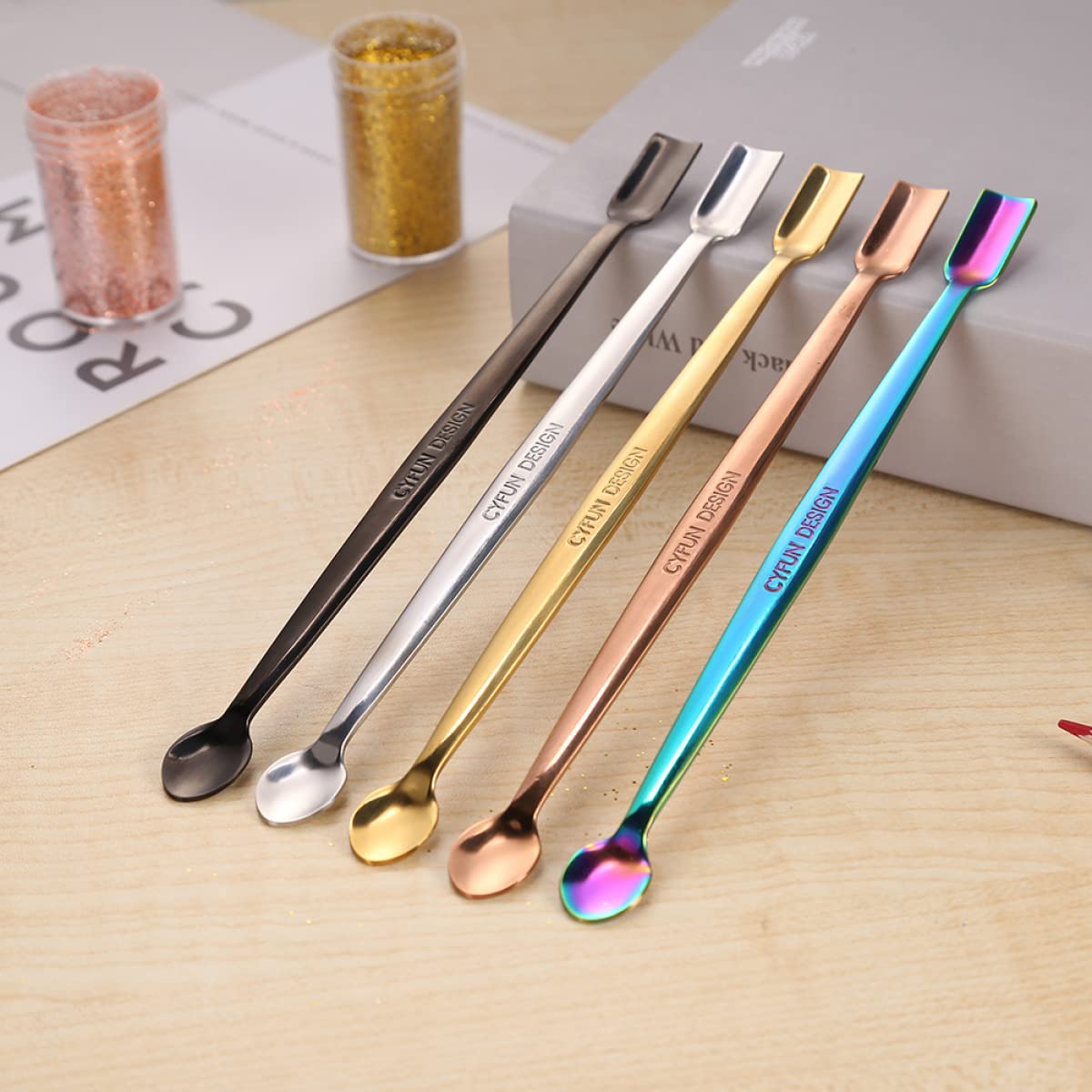 BAOFALI 5 Colors 304 Stainless Steel Craft Spoons Set for DIY Scrapbooking Glitter Embossing Powders Sequins and Other Small Embellishment Craft Cardmaking High Lighten