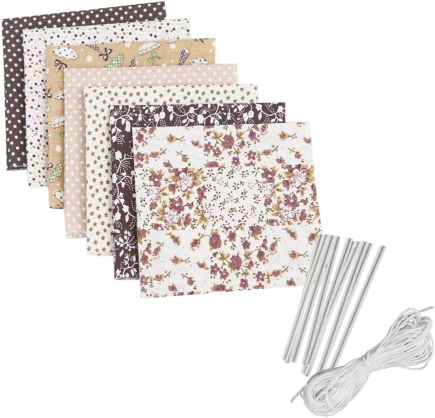 Tuuu DIY Face Cover Craft Fabric, Self Made Face Protector Fabric Material Bundle Patchwork Fabric Quilting Sewing Fabric, 7 pcs Craft Fabric+ 6M Elastic Band Rope +10 x Metal Wire Nose Bridge Strip