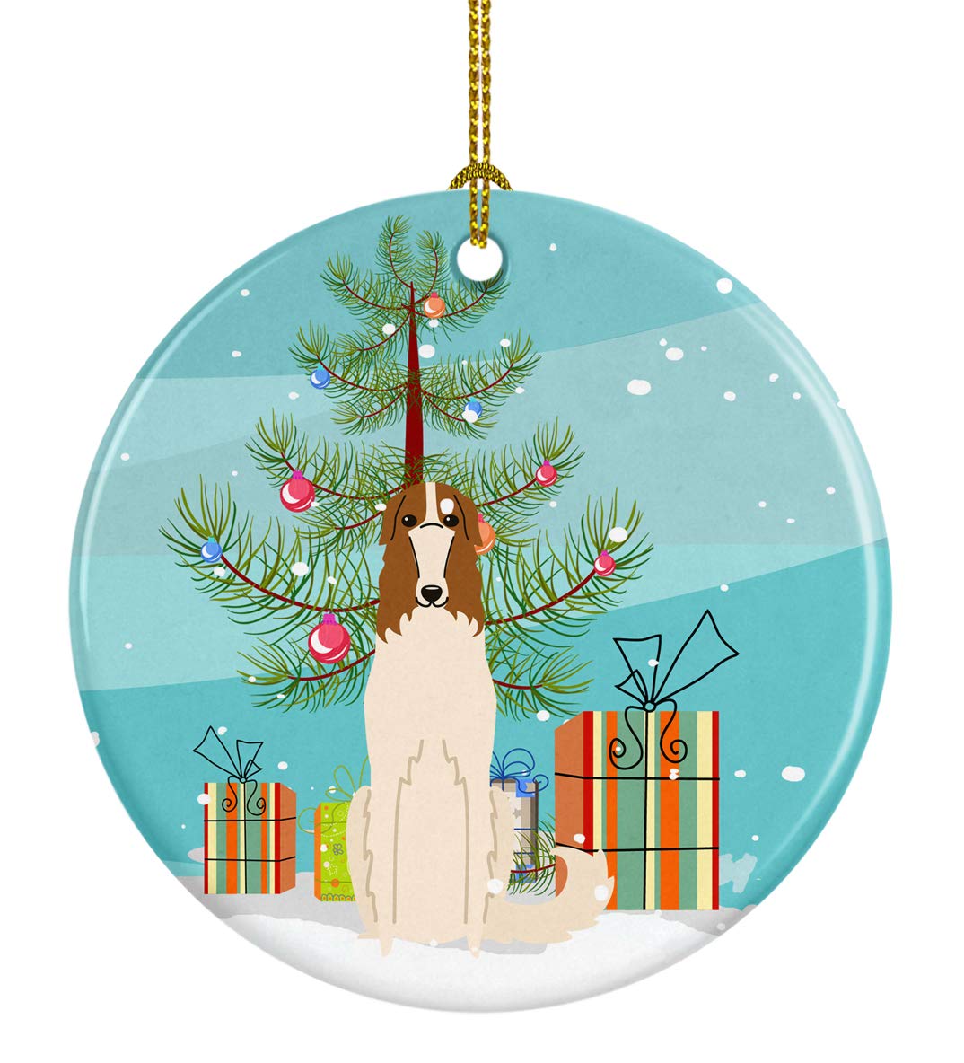 Caroline's Treasures Merry Christmas Tree Borzoi Ceramic Ornament Christmas Tree Hanging Decorations for Home Christmas Holiday, Party, Gift, 3 in, Multicolor
