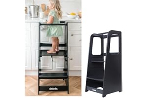 dadada Baby Montessori Toddler Tower - Adjustable Kitchen Step Stool for Kids with Safety Rail - Baby-Safe Finish, Encourages Cooking Skills and Independence - Graphite