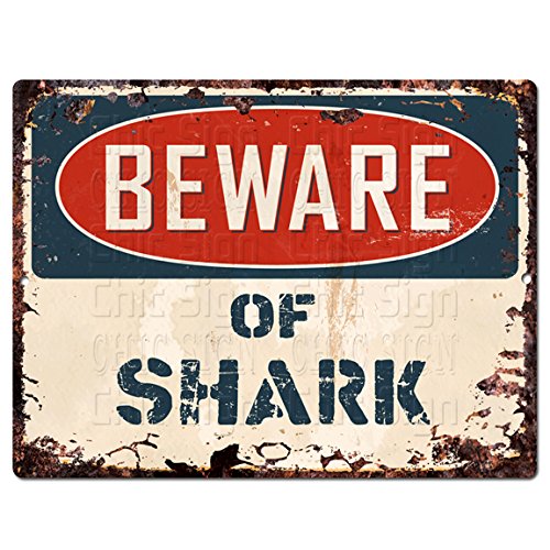 Beware of shark chic sign vintage retro rustic 9"x…
