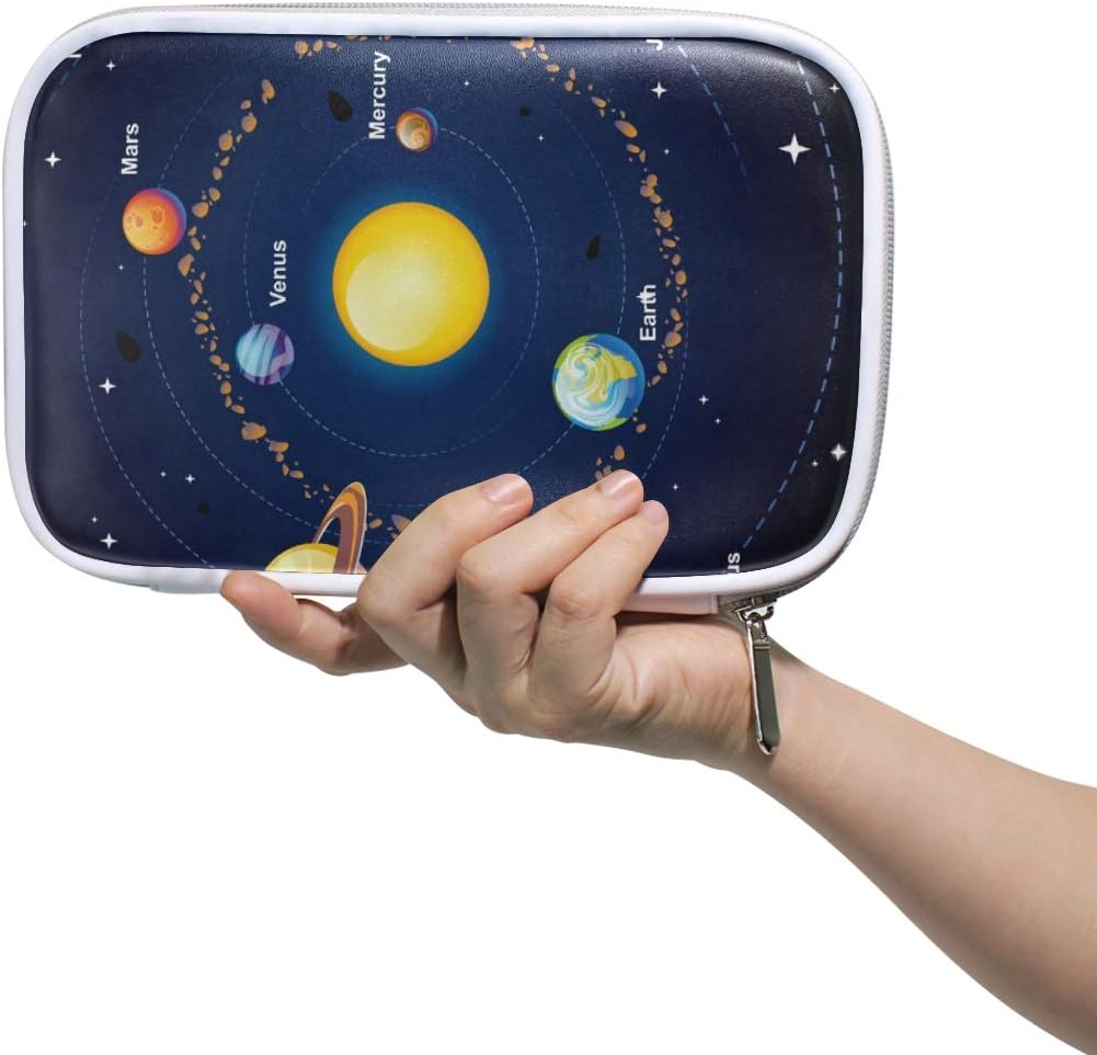 Pencil Case Solar System Space Galaxy Planets Pencil Holder Leather Pen Pouch with Zipper for Teen Girl Boy School Students Large Capacity Stationery Bag Multi-Function